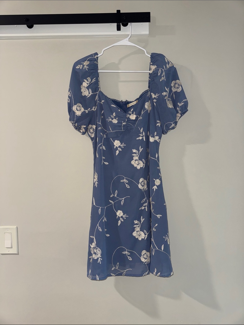 Altar'd State Blue Floral Puff-Sleeve Mini Dress